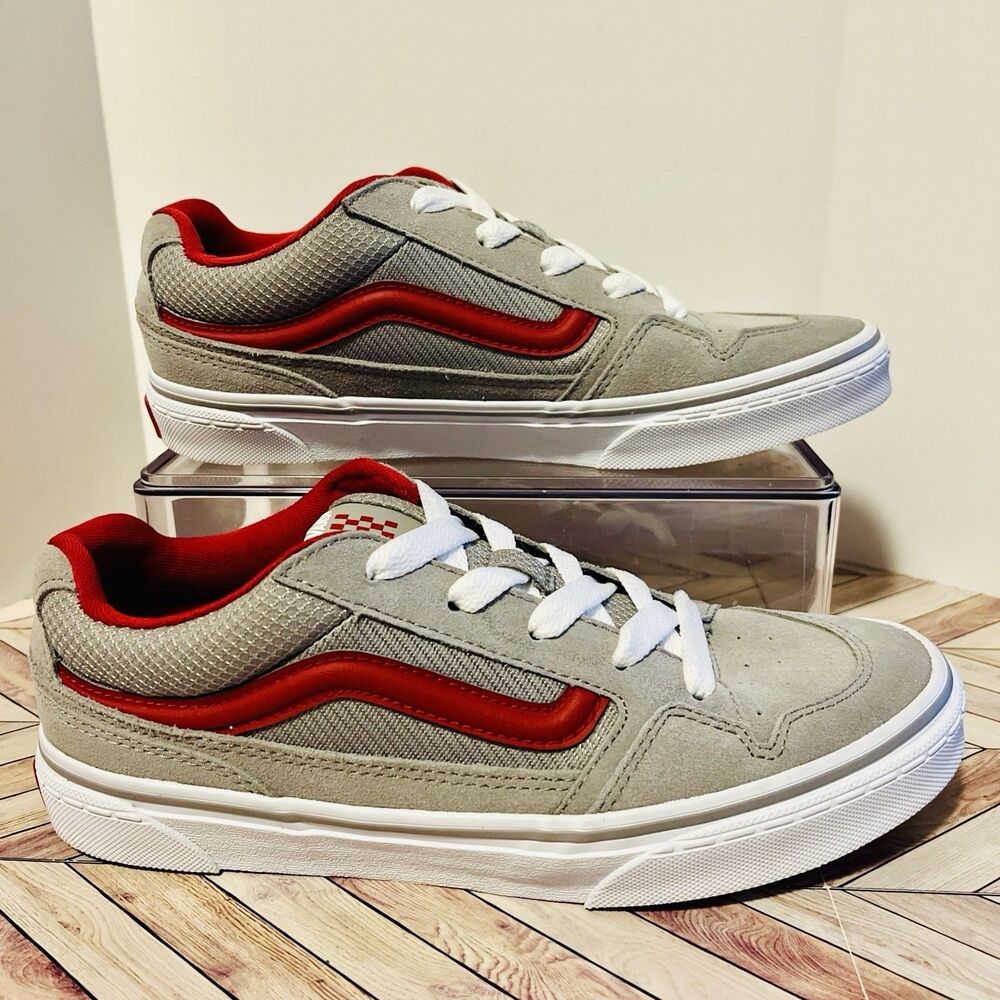 VANS Caldrone Suede Mesh Charcoal Red Sneakers Youth 6 Classic Stylish Shoes‎